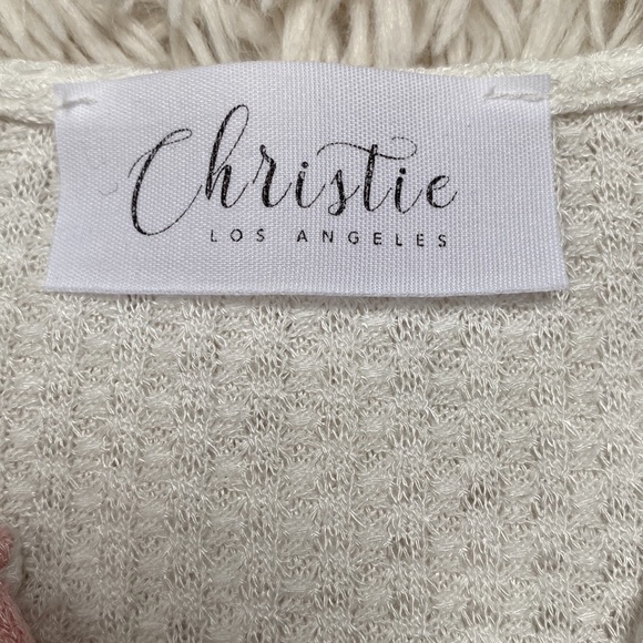 Christie Jenny Boston Waffle Notch Collar Waffle Top 💗 Pink Oatmeal & White - Picture 14 of 15
